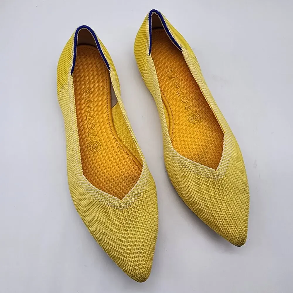 Rothy's‎ Point Toe Flats in Sunshine Yellow Women's 8.5 Recycled Washable